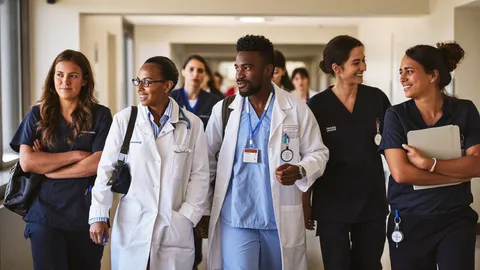 CRMC physicians and nurses walking together in a hospital corridor